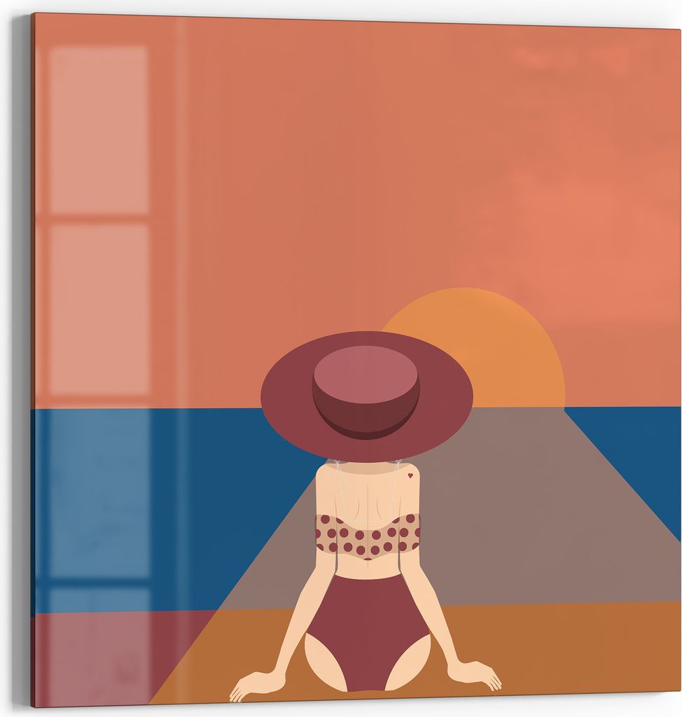 DEQOART Glasbild Echtglas 50x50 cm 'Sonnenuntergangsruhe' Wandbild Bild modern Deko