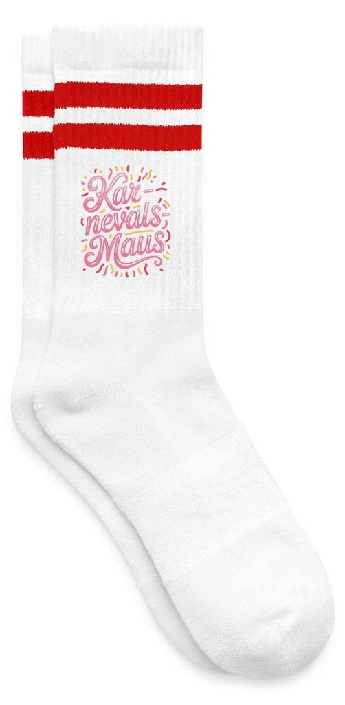 Spreadshirt Karnevalsmaus | Karneval Design Gestreifte Tennissocken, 37-41, Weiß/Rot
