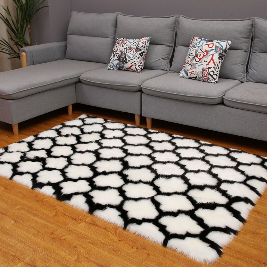 Rechteckiger flauschiger Teppich für das Studieren Esszimmer Kinderzimmer Balkon im Freien niedliches Babyzimmer Nachbildung,23.6 × 70.87 Zoll Weiß