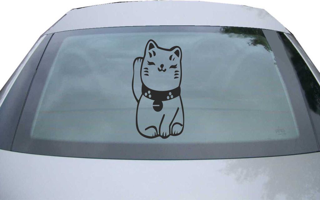 Indigos UG - Aufkleber Heckscheibe & Motorklappe DE6990 - schwarz - 600x315 mm - Winkekatze Maneki - Auto Scheiben Fenster Heckklappe Tuning Racing...