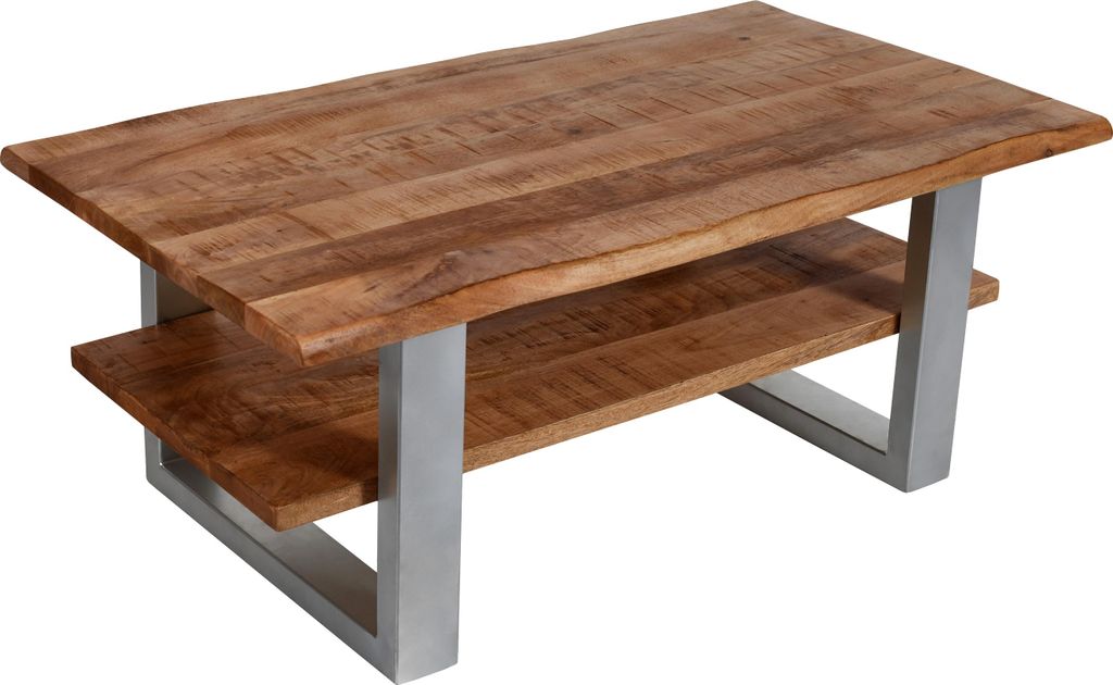 Couchtisch 115 x 65 cm massiv honigfarben Mango silber PATRICK