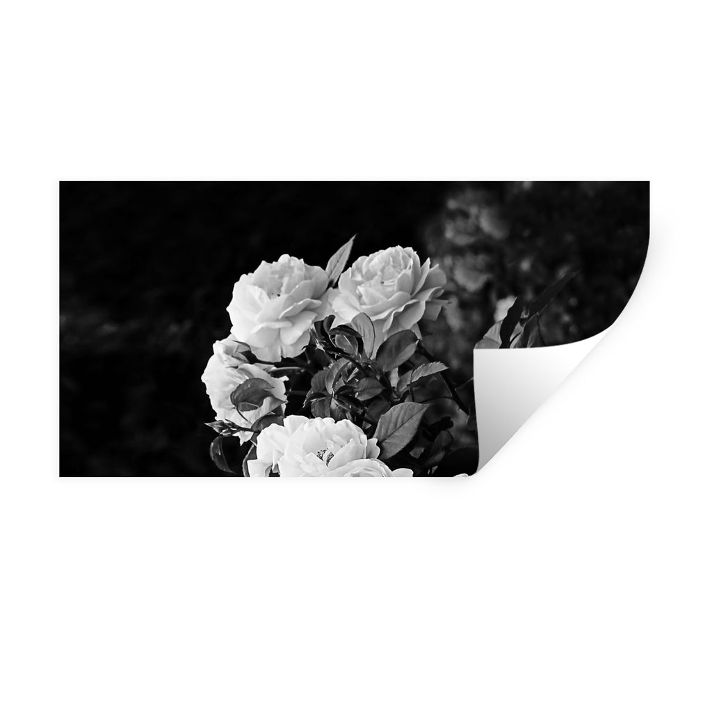 MuchoWow Wandtattoo Wandsticker Wandaufkleber Blumen - Schwarz und Weiß - Natur - Pflanzen - Rosen 120x60 cm Selbstklebend und Repositionierbar ...