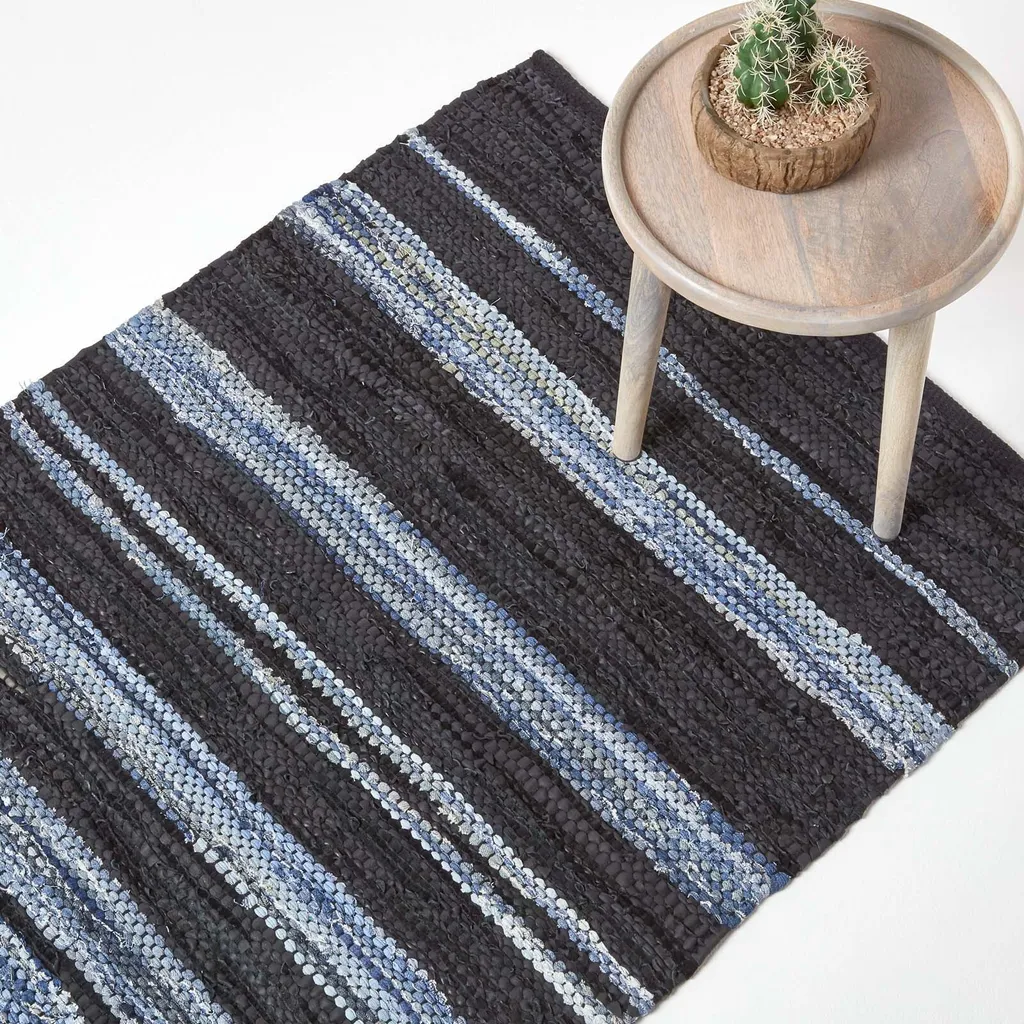 Tapis de Salon Rectangulaire en Cuir et Jean Bleu Texas 90x150 cm