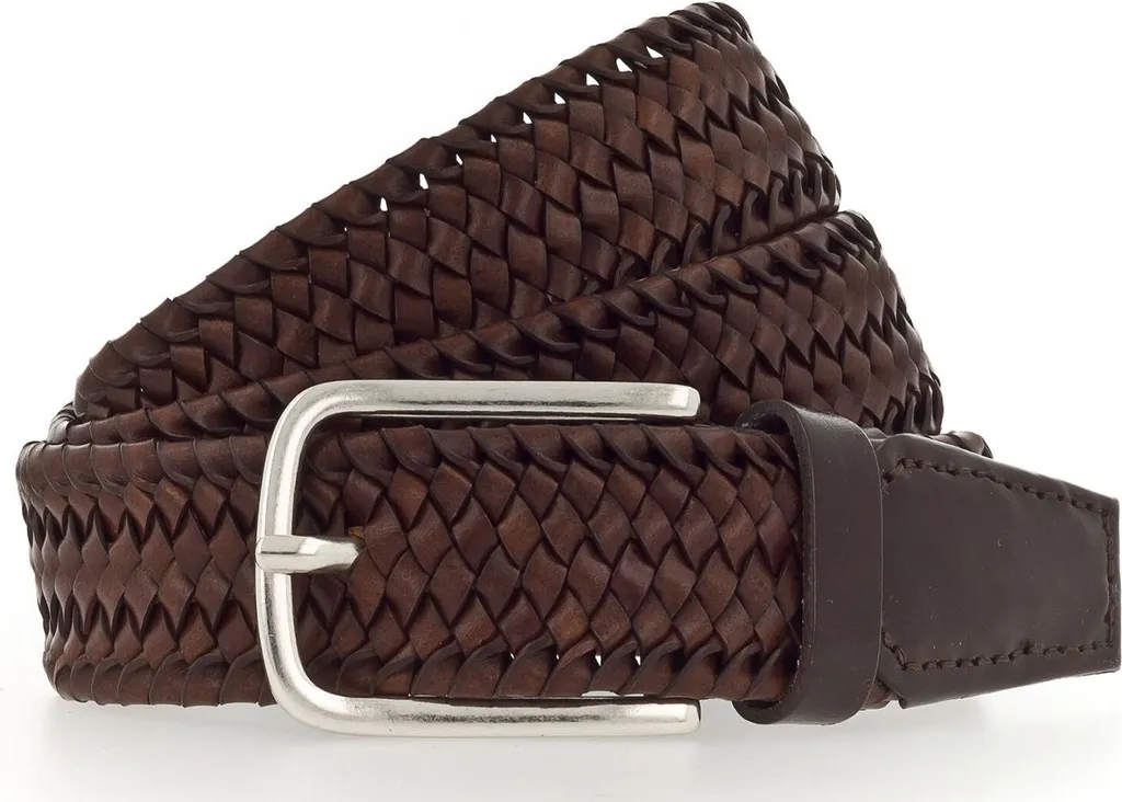 Vanzetti Men's Belt Braided 35mm Marrone Scuro - Cintura Cuoio Intrecciato