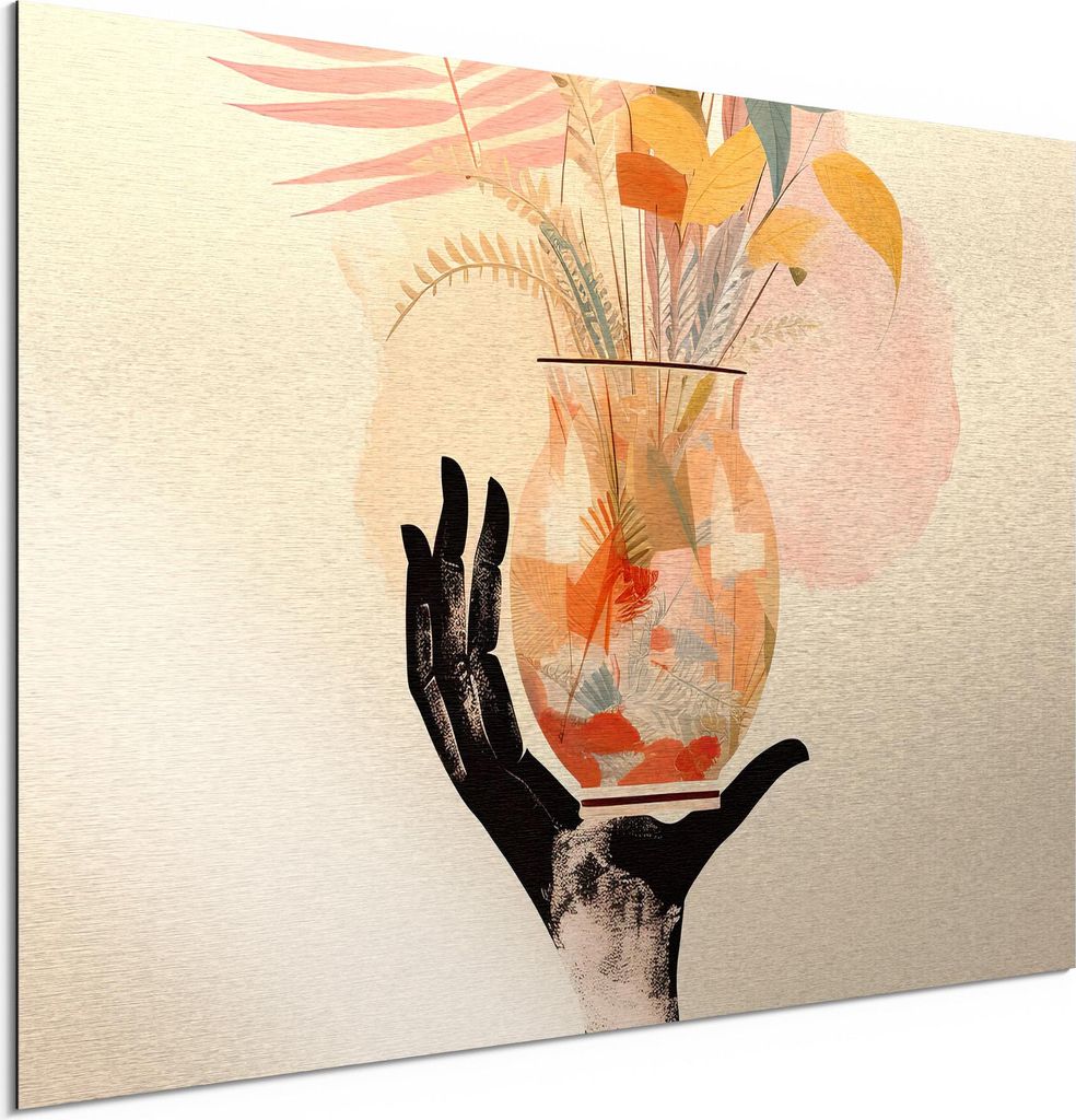 DEQORI Alu-Dibond Bild Silber 60x40 cm 'Botanische Geste' Wandbild Metall dünn Design