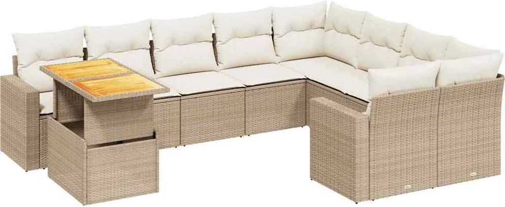 vidaXL 10-tlg. Garten-Sofagarnitur mit Kissen Beige Poly Rattan