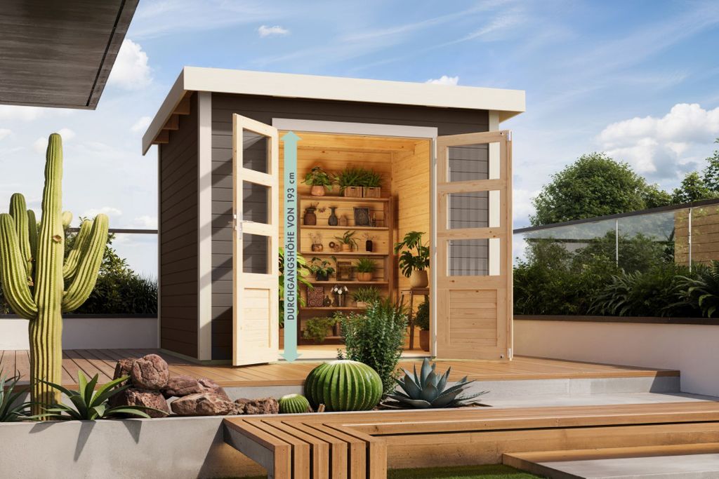 Karibu Gartenhaus Gerätehaus Kolbin 6 XXL Terragrau 274x274x244 cm mit extra hoher Tür