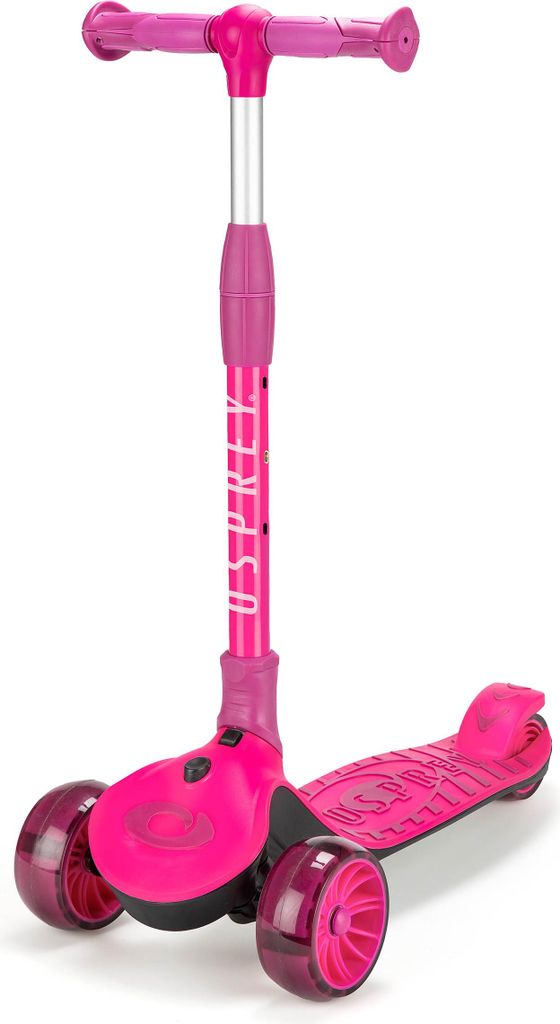 Osprey 3-Wheel Scooter für Mädchen – Rosa – Verstellbarer Lenker – Faltbar – PolyurethanRäder – ABEC 7 – Ab 3 Jahren