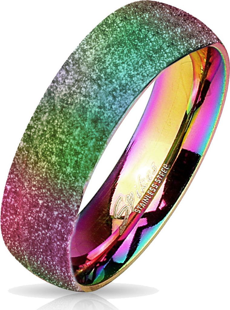 viva-adorno Gr. 65 (20,6 mm Ø) Damen & Herren Edelstahl Ring Partnerring Verlobungsring mit diamantierter Glitzer Oberfläche RS56 regenbogen,
