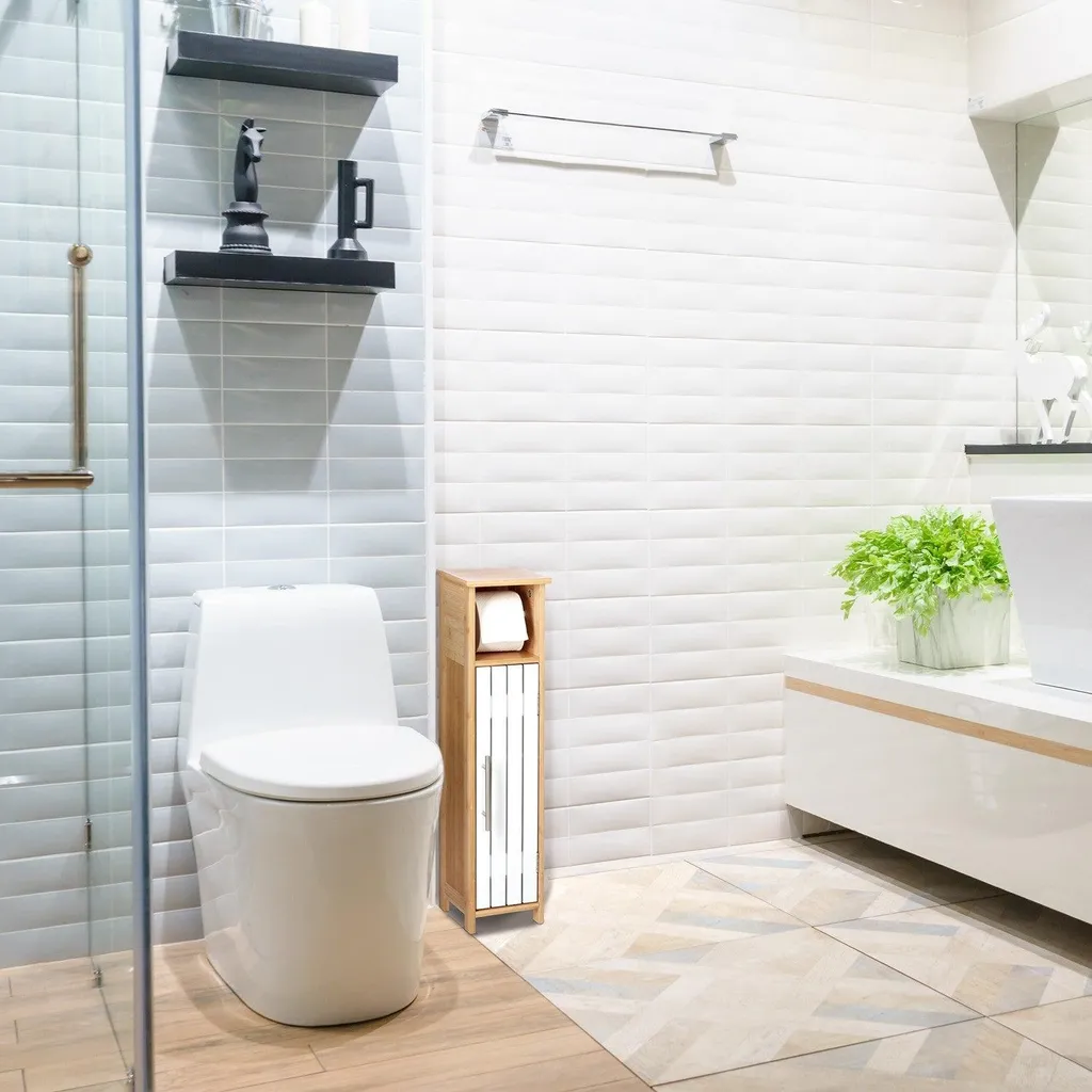 Rangement salle de bain étroit avec porte-rouleau pour petits espaces