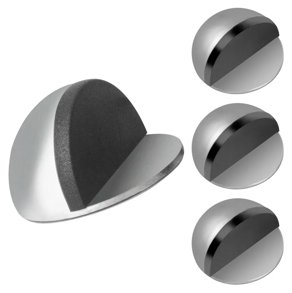 Arrêt de Porte Inox Adhésif Lot de 4, Protection Caoutchouc Antichoc