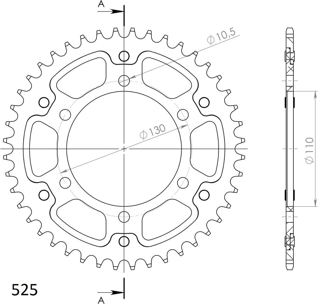 Supersprox Stealth-Kettenrad 525 - 43Z (gold) RST-480:43-GLD|ID 110,0 LK 130,0 6-Loch