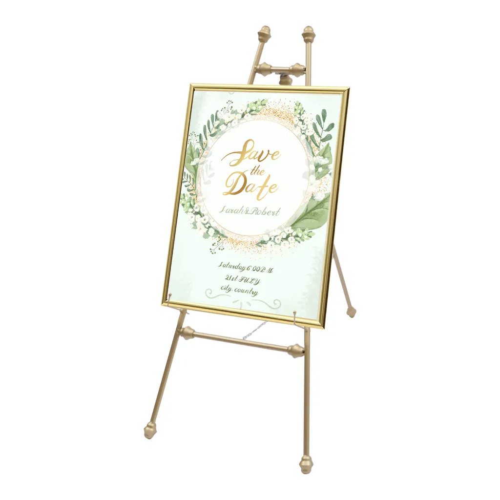 Chevalet de sol doré 118cm avec crochets réglables pour affichage chic