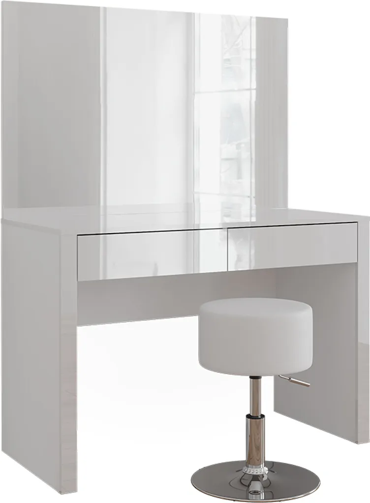 Table de Maquillage Vicco avec Grand Miroir et Tabouret Blanc Brillant