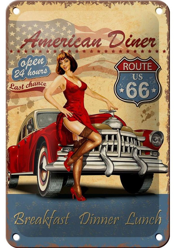Blechschild Retro 12x18cm Pinup American Diner Breakfast