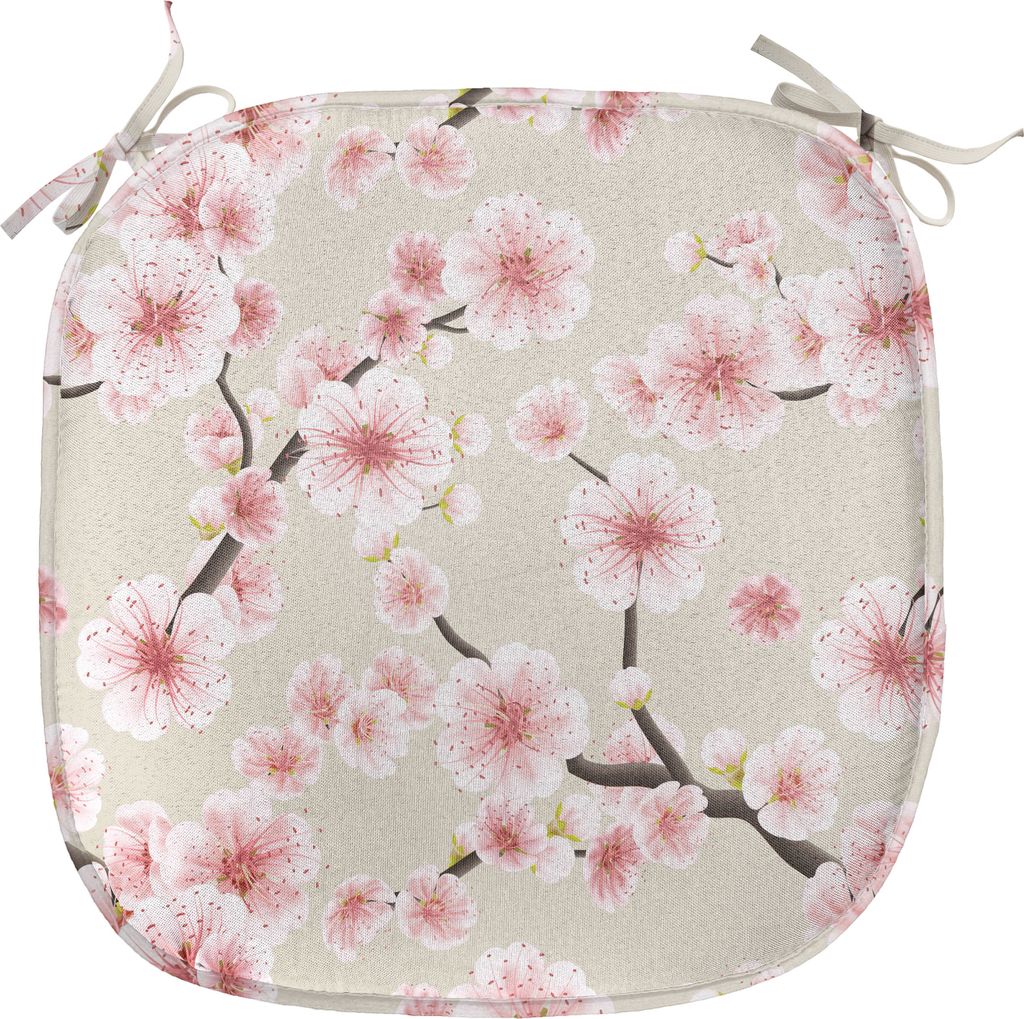 ABAKUHAUS asiatisch Polster für Esszimmerstühle, Flowering Cherry Blooms, Dekoratives wasserfestes Kissen mit Riemen für Küchensitze, 40 cm x 4...