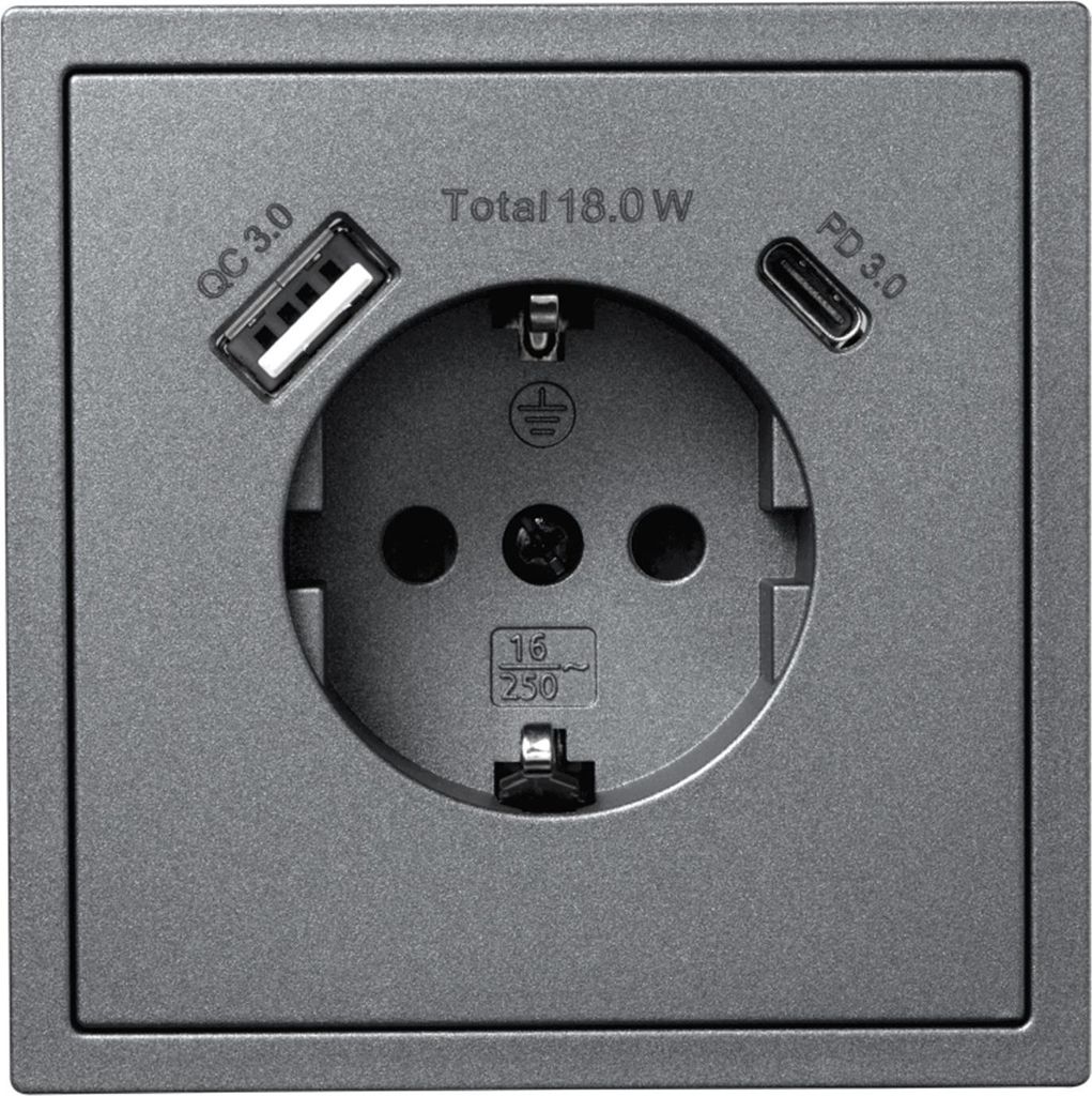 Schutzkontakt-Steckdose McPower Shallow 1x USB-C - 18W Produktbild 
