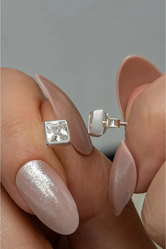Boucles d'oreilles argent 925 et zircone carré rhodié - Modèle Orphée