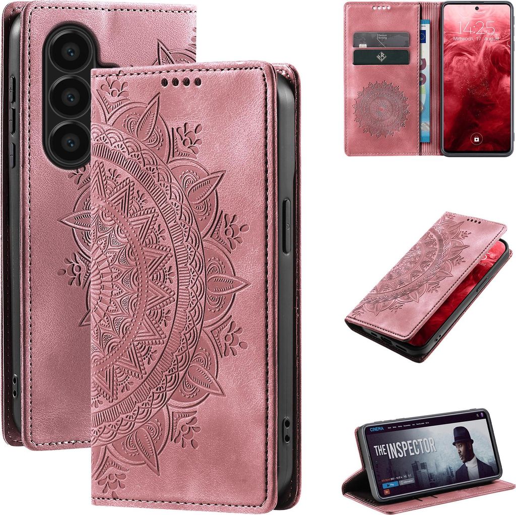 Mandala Handyhülle für Samsung Galaxy A57 5G RFID Schutz Klapphülle Case Cover Design Schutzhülle Farbe: Rosa