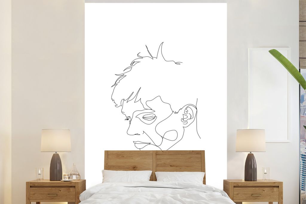MuchoWow Fototapete für Wohnzimmer oder Schlafzimmer Wandtapete Vinyl Motivtapete Porträt - Strichzeichnung - Mann - 200x300 cm - Wanddekorationen