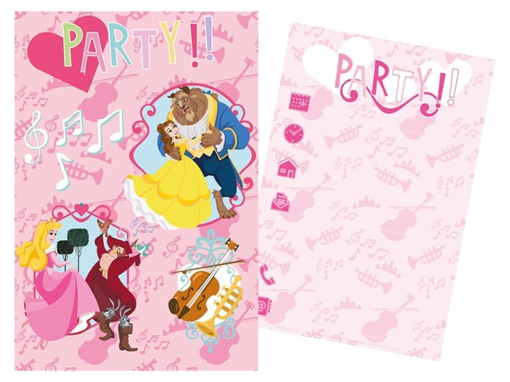 Disney Princess Party-Set, 5 Einladungen, 5 Umschläge