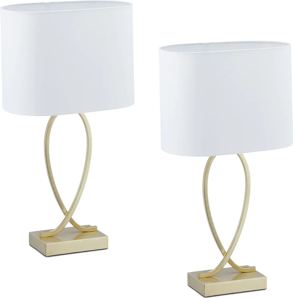 Set de 2 luminaires d'appoint pour table de nuit ou bureau pied argenté