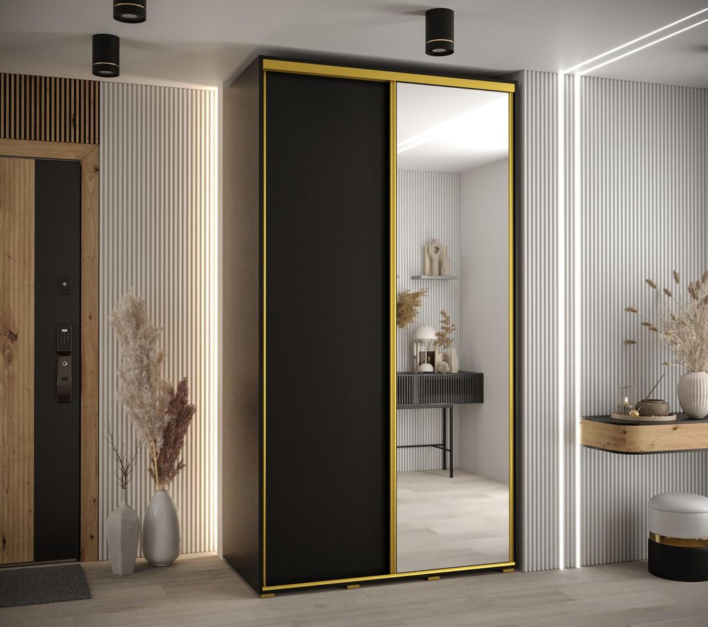 Kleiderschrank YVONA 3 - 130/60 cm, schwarz/gold