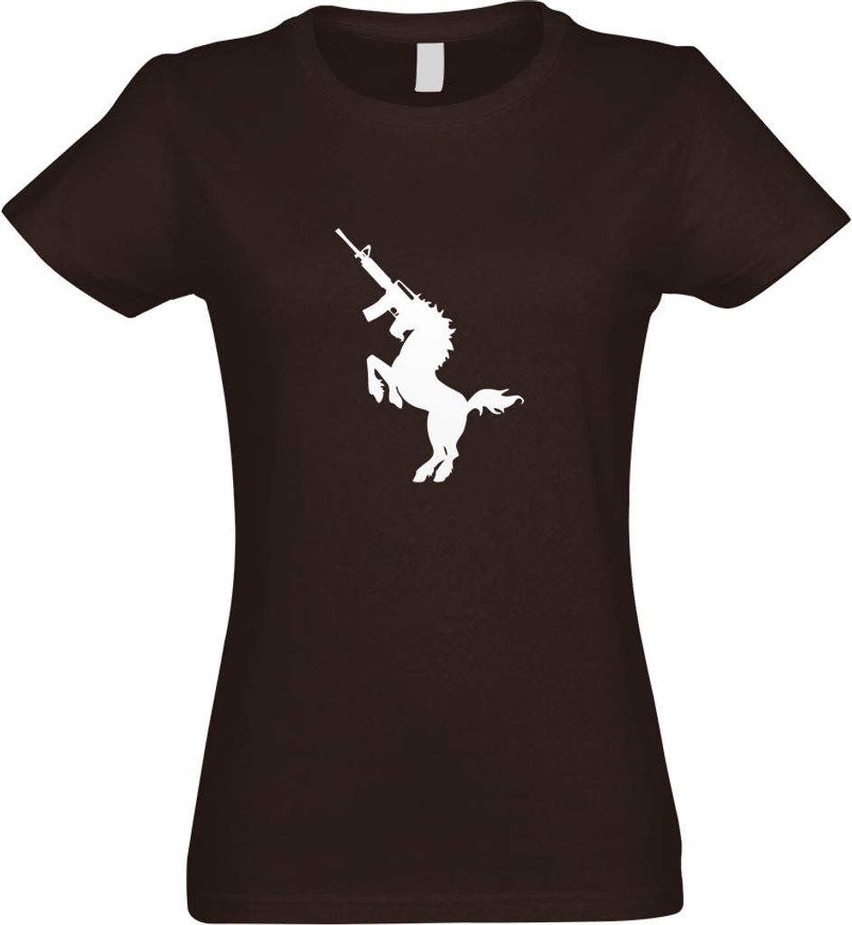 Kiwistar - T-Shirt tailliert - Damen - Chocolate - Machine-Gun Unicorn - mit Motiv Bedruckt - Funshirt Design - Sport - Freizeit - Damen - S