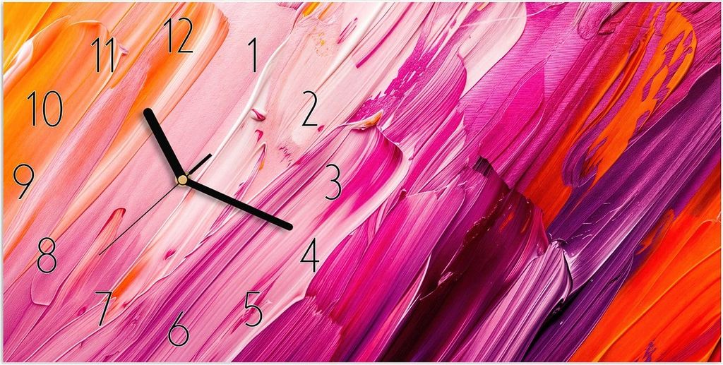 Wanduhr aus Glas mit Motiv Pinselstriche- 60 x 30 cm - inkl. Aufhängesystem