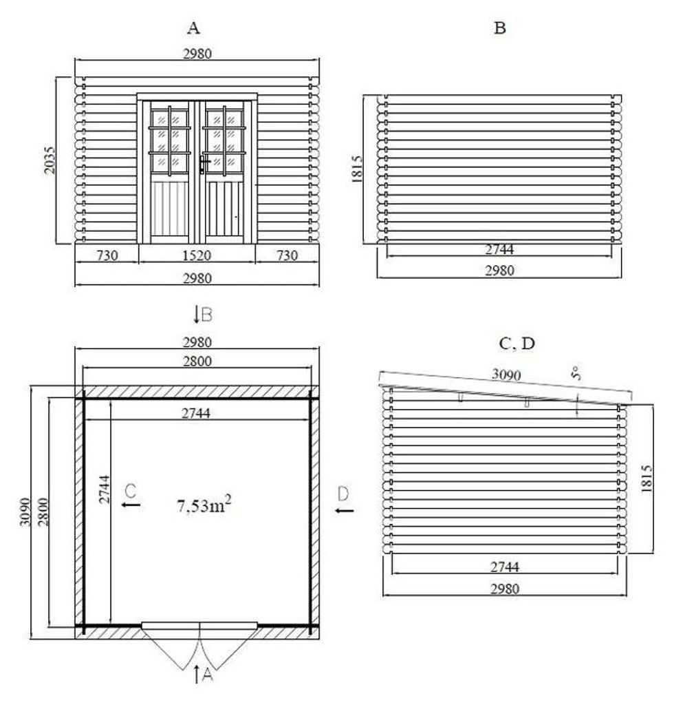 Gartenhaus Blockbohlenhaus CA2975 28 mm naturbelassen