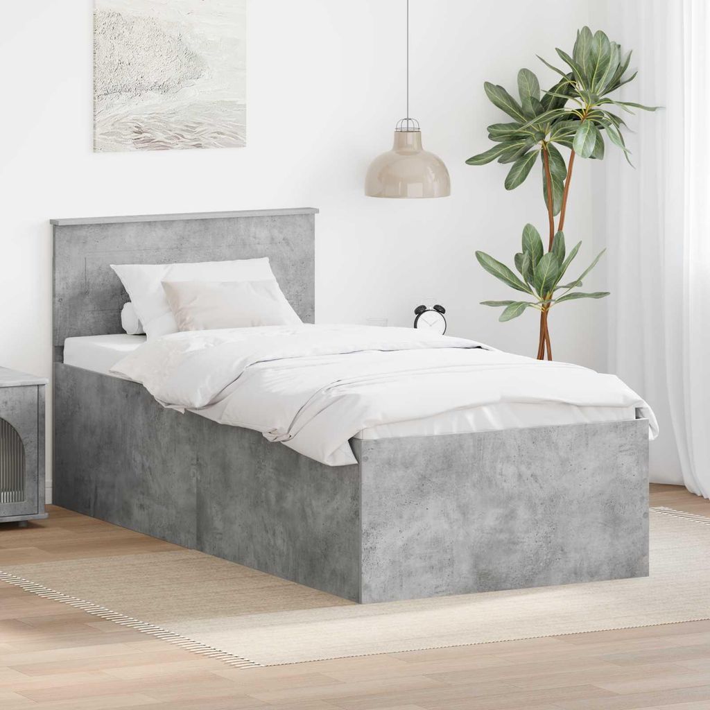 "Schlussverkauf" Einzelbett 1 PLACE - bettrahmen moderne - mit Kopfteil - Beton Grau 90x190 cm Holzwerkstoff C1514