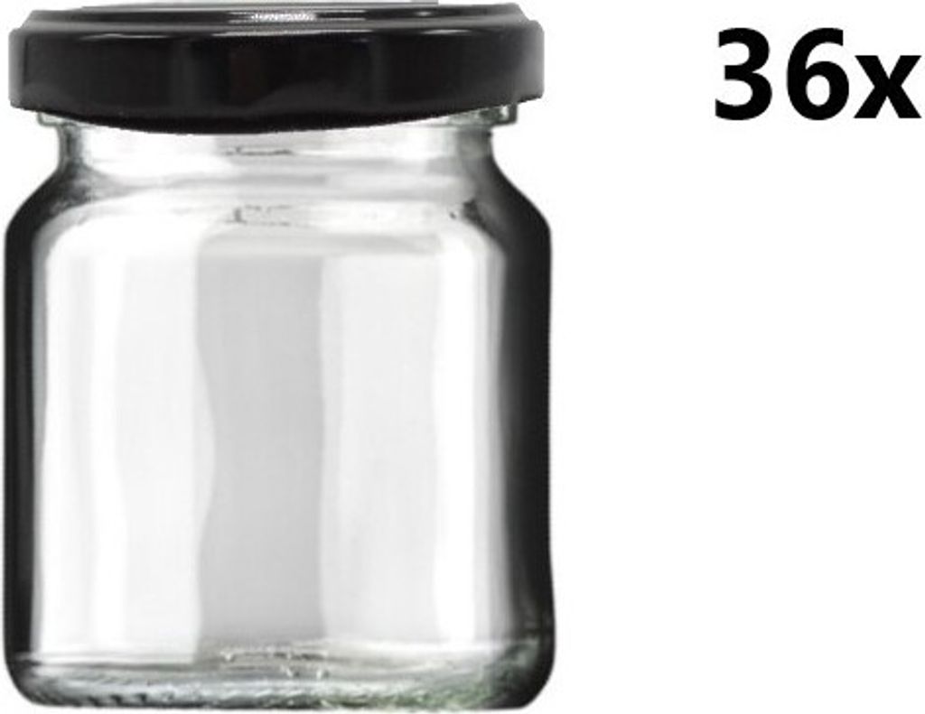 A single clear glass jar with a black lid is shown against a white background. The number '36x' is displayed to the right of the jar.