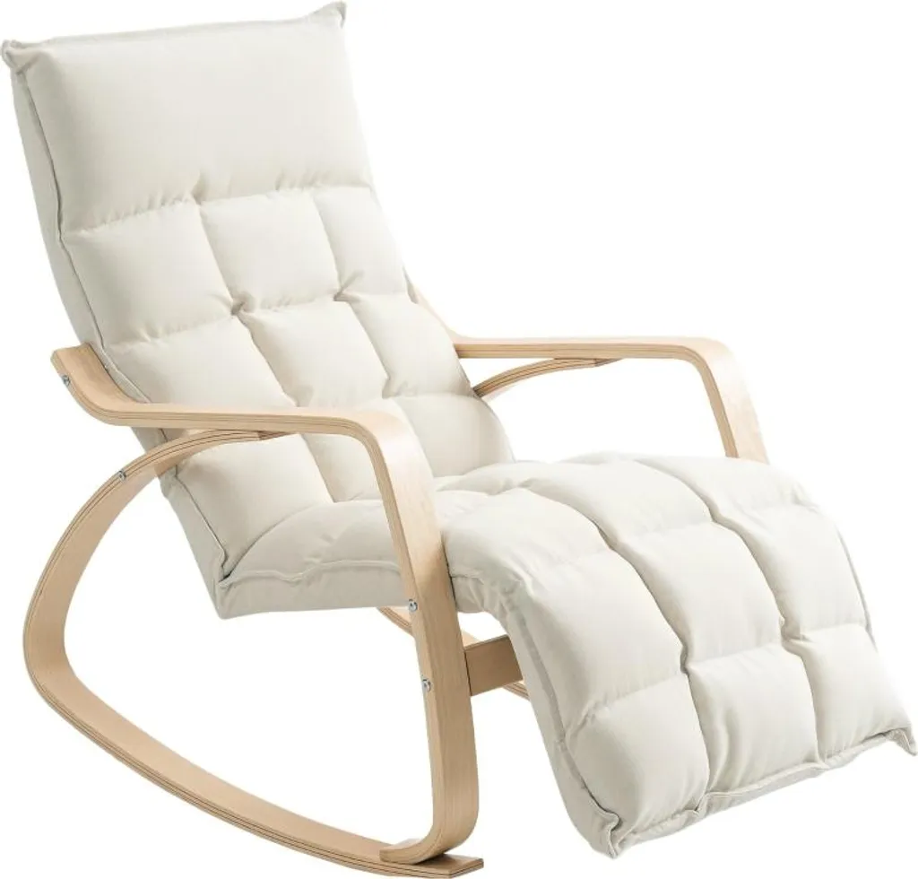 Chaise à Bascule Relaxante Blanc Crème avec Dossier Haut et Repose-Pied