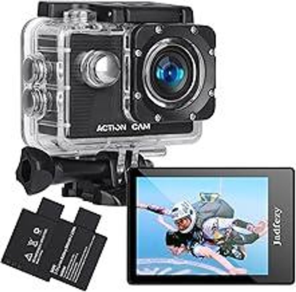 Action Cam FHD 1080P/12MP, Unterwasserkamera wasserdicht bis 30M, 140 Grad Weitwinkel Action Kamera mit Zwei 900 mAh wiederaufladbare Akkus und Zub...