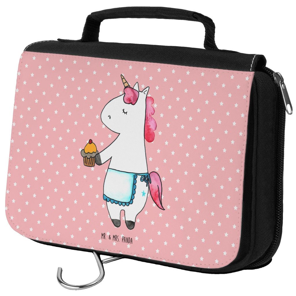 Mr. & Mrs. Panda Kulturbeutel Einhorn Muffin - Rot Pastell - Geschenk, Geburtstagsgrüße, Glückwünsche, Toilettentasche, Geburtstag, Necessaire,...