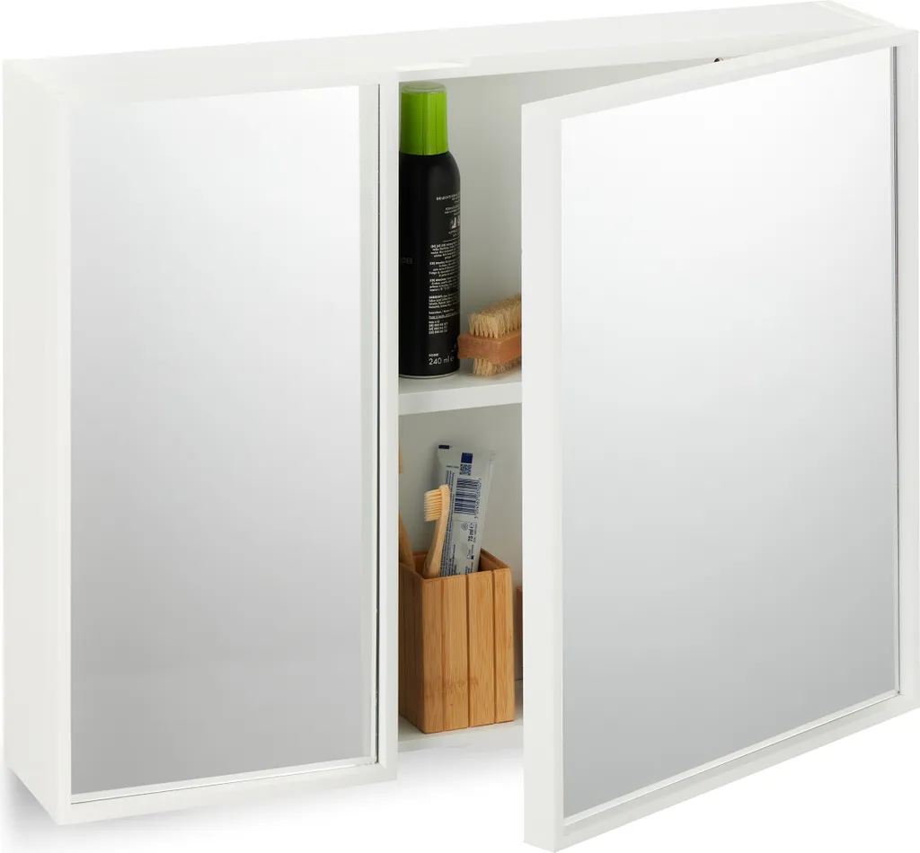 Relaxdays Armoire de toilette 2 portes en bois blanc pour salle de bain