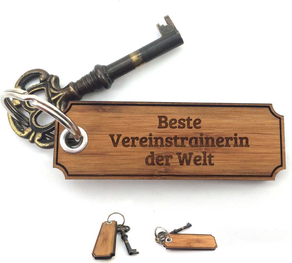 Mr. & Mrs. Panda Schlüssel Anhänger Vereinstrainerin - Bambus - Geschenk, Beruf, Geschenke, für tasche, schutzengel, Abschluss, Glücksbringer, ...