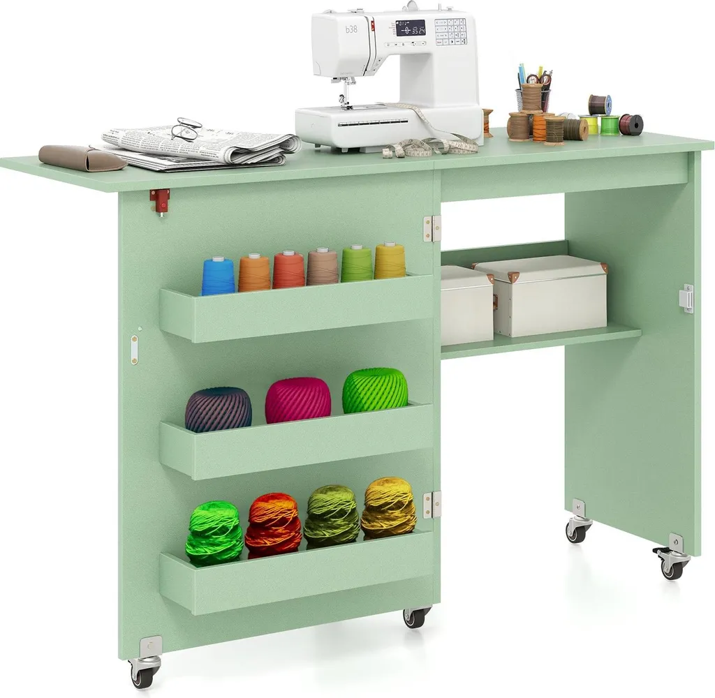Table couture pliante pour ranger votre machine et accessoires vert