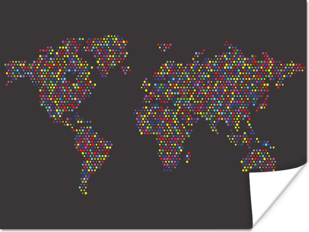 MuchoWow Poster Weltkarte - Punkte - Farben 40x30 cm - Plakate für die Wände - Poster Wohnzimmer