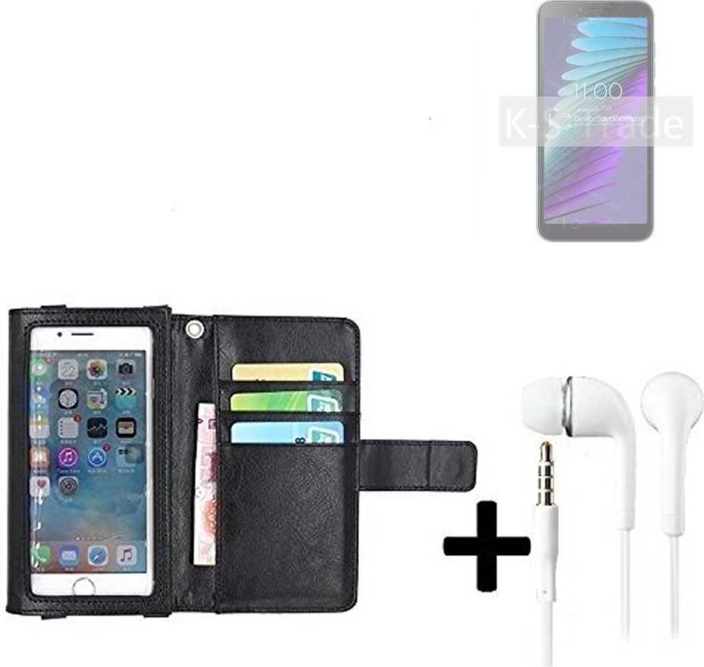 K-S-Trade Handyhülle + Kopfhörer kompatibel mit BQ Mobile BQ-5765L Clever Schutzhülle Case mit Displayschutz / Schutzfolie schwarz + Kopfhörer
