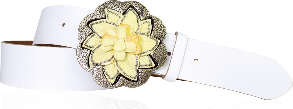 FRONHOFER Damengürtel ca. 4 cm, echt Leder, große Schnalle, Leder Blume gelb