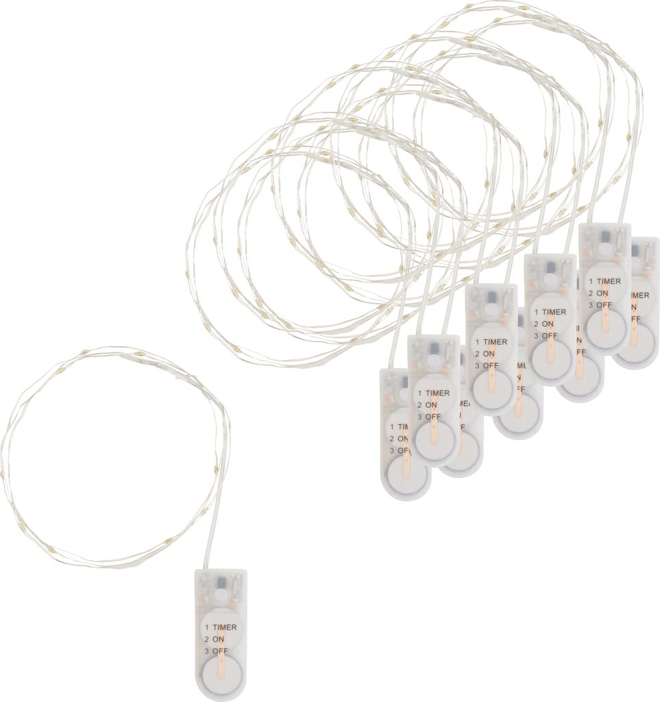VBS XXL Micro-LED-Lichterketten mit Timer, 10 Stück, mit Knopfzellen 10 LEDs