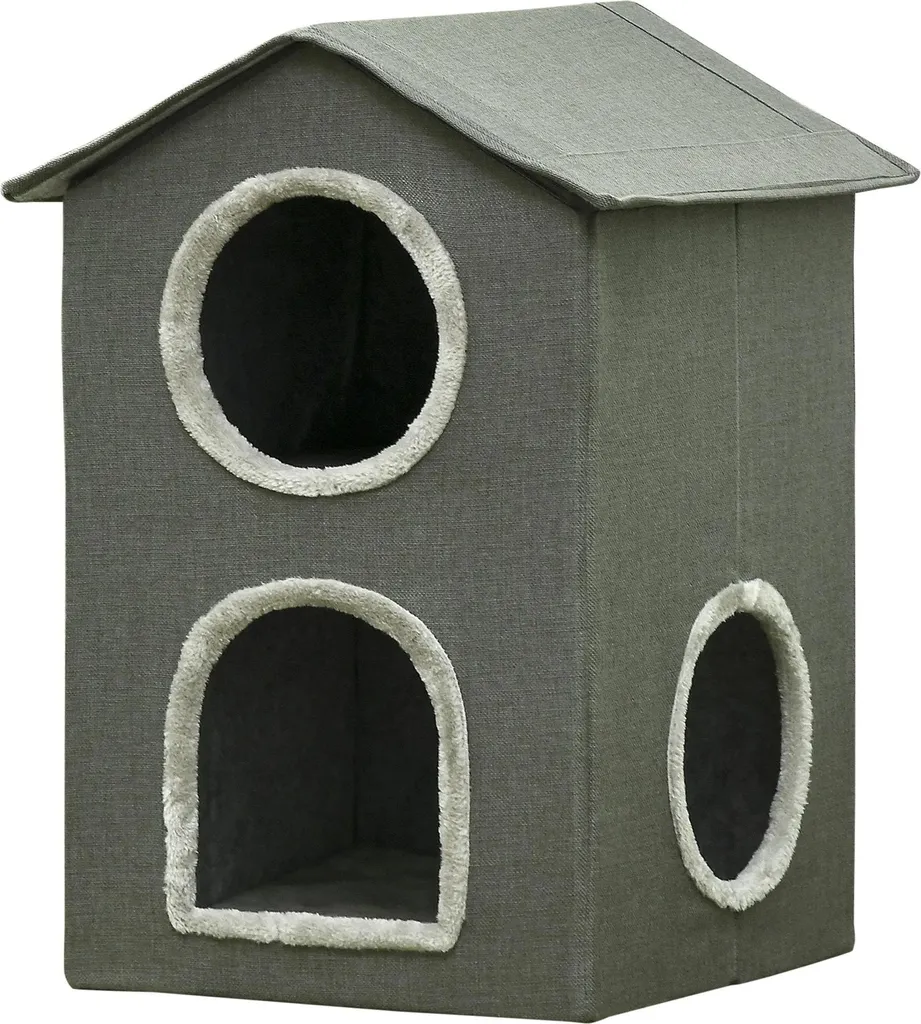 Maison chat 2 étages : fini les poils sur le canapé - Laine et Lavable