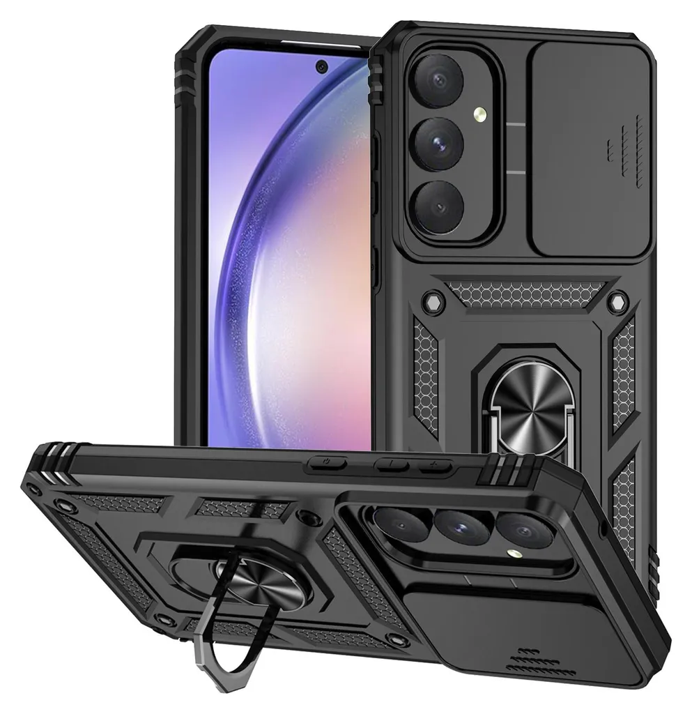 Cover Rugged Samsung Galaxy A55 5G Nero: Antiurto e Slide Camera