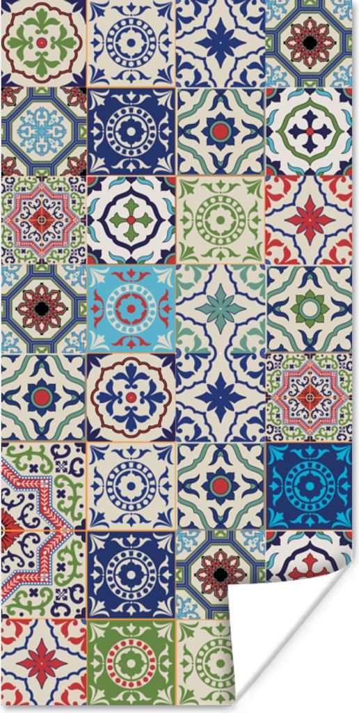 MuchoWow Poster Blumen - Muster - Grün - Blau 20x40 cm - Plakat - Foto