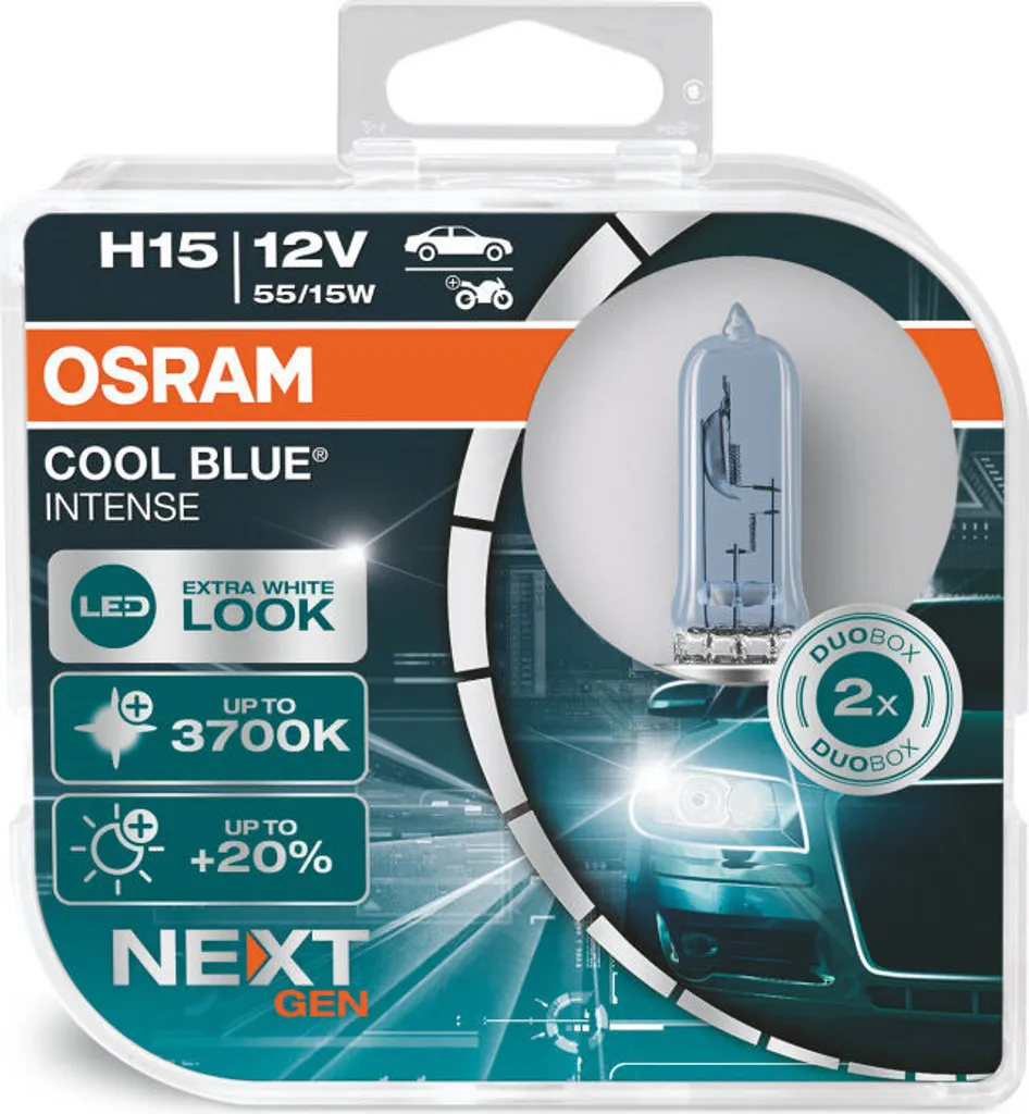 Lampes H15 OSRAM COOL BLUE INTENSE 4200K Effet Xénon Puissant 2x