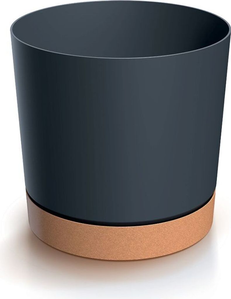 A dark gray cylindrical pot with a brown base, isolated on a white background.