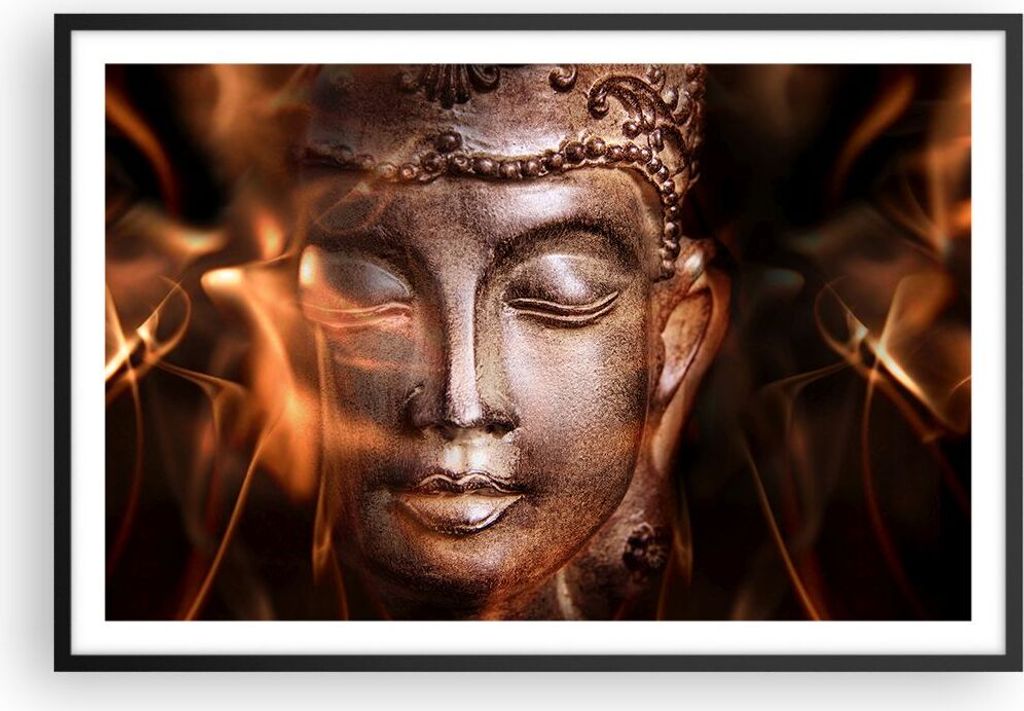 Gerahmtes Poster - Schwarzer Rahmen - Buddha Statue Geheimnis - 91,5x61 cm - Wand Bild - Wanddeko - Wandbilder - Wandposter - Bilderrahmen - Bilder...