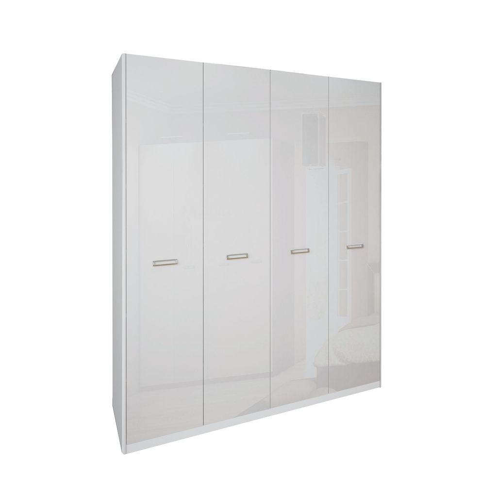 4-türiger Kleiderschrank Weiß Hochglanz / Matt – 1830 mm × Produktbild 