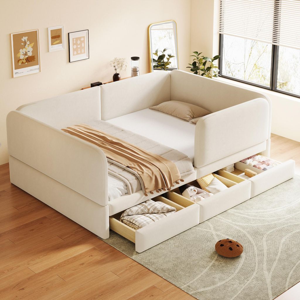 Flieks Kinderbett mit Rausfallschutz, Schlafsofa 140x200cm Produktbild 